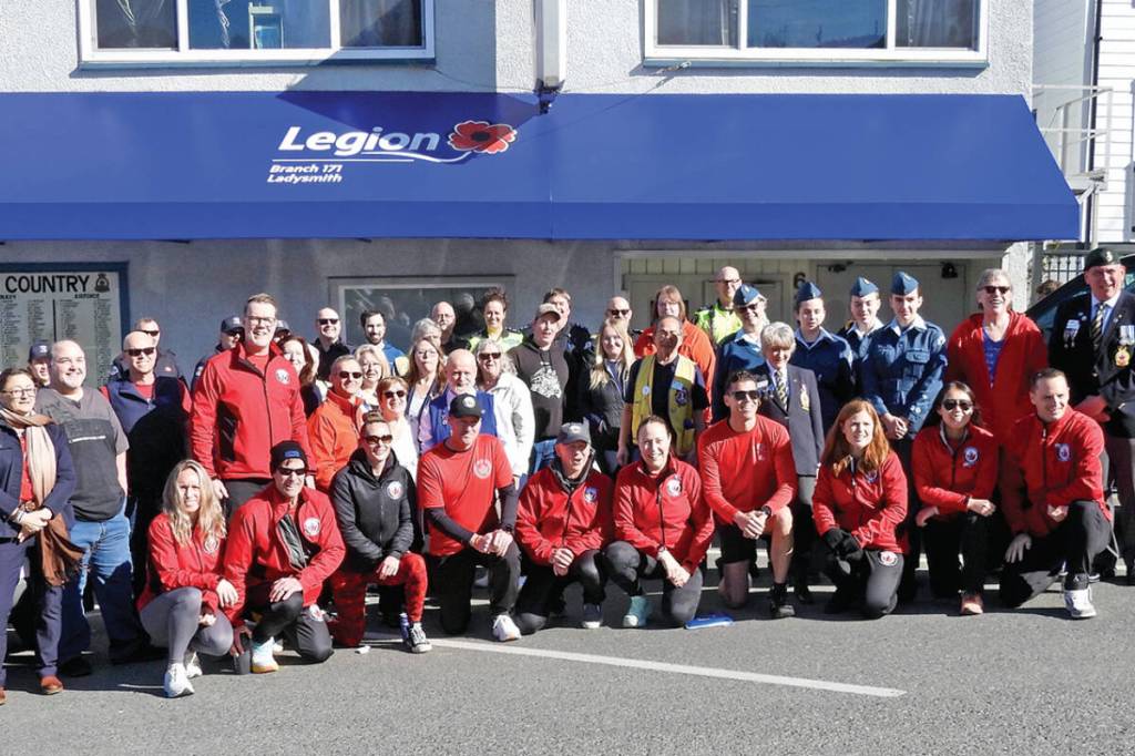 Members of the 2026 Wounded Warriors Run gathered outside the Ladysmith Legion on Saturday, Feb. 28, along with their support crew and well wishers. (Duck Paterson photo)